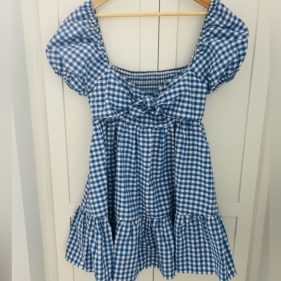 Blue Gingham Puff Sleeve Dress Halloween Dorothy Little Ted Riding Hood Large - Picture 1 of 6
